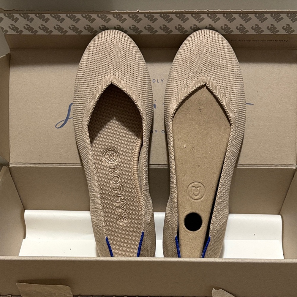 Rothy's Women's Beige Flats with Blue Accents